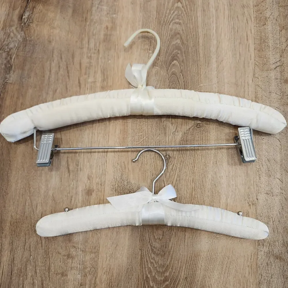 Lot of 6 Vintage Ivory White Satin Padded Hangers 15
